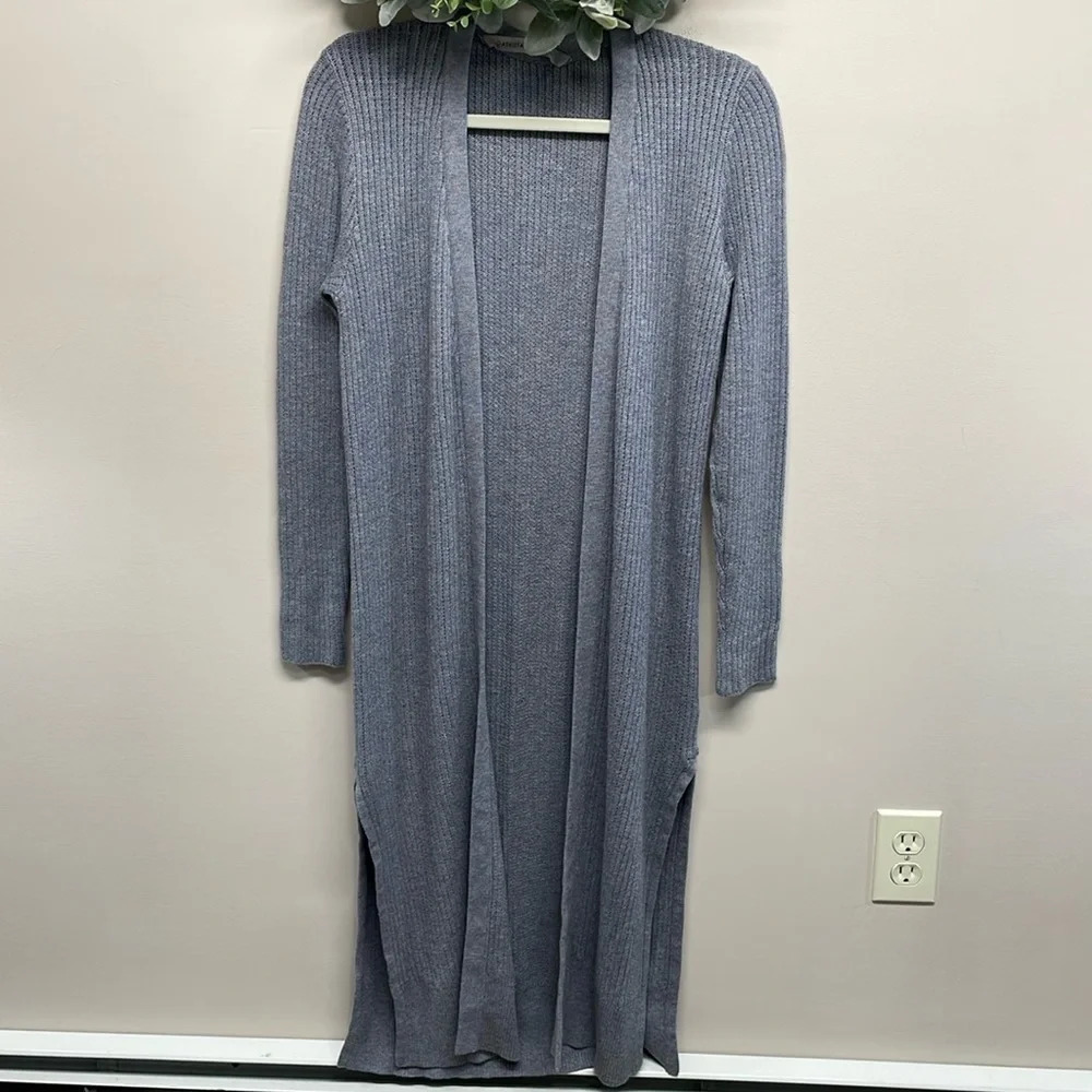 Athleta Long Sweater Duster Cardigan Merino Wool Blend Blue Gray S